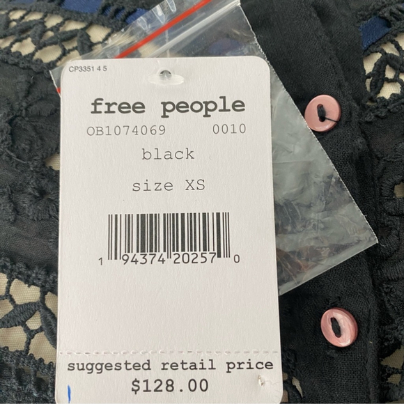 Free People Abigail Victorian Eyelet Lace Long Sleeve Blouse Black - XS - Picture 12 of 14